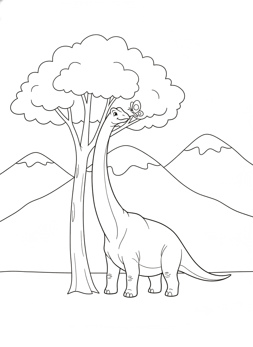 Long-Neck Brachiosaurus Eating Leaves coloring page preview