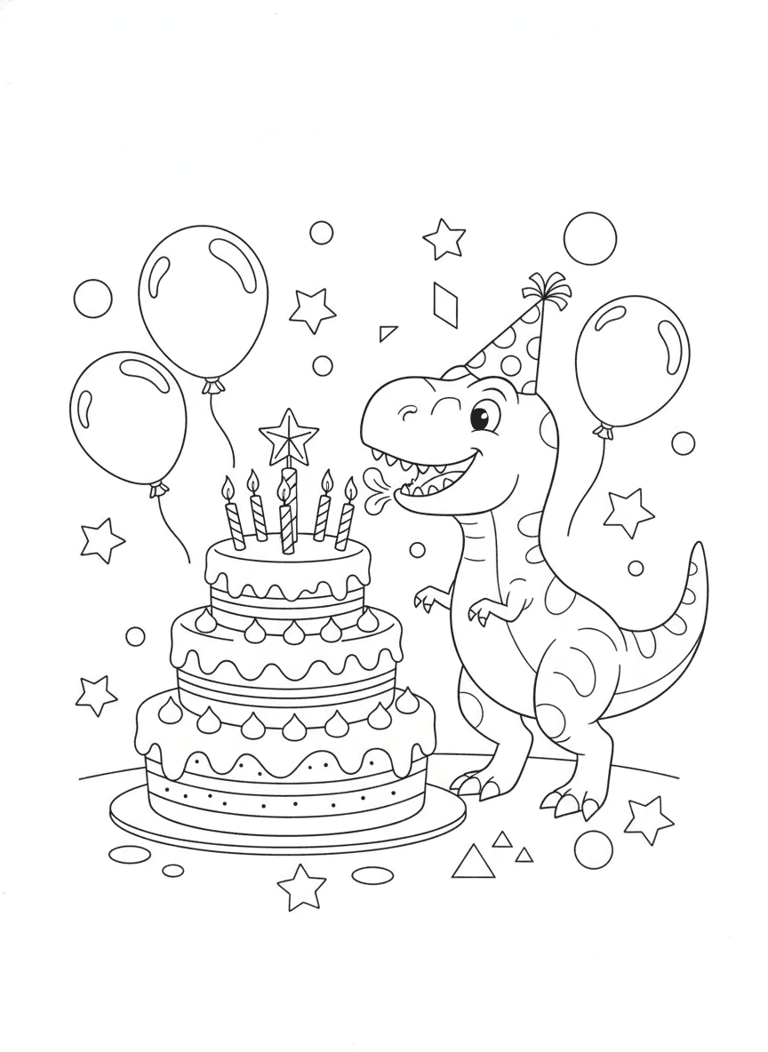 Dinosaur Birthday Party coloring page preview