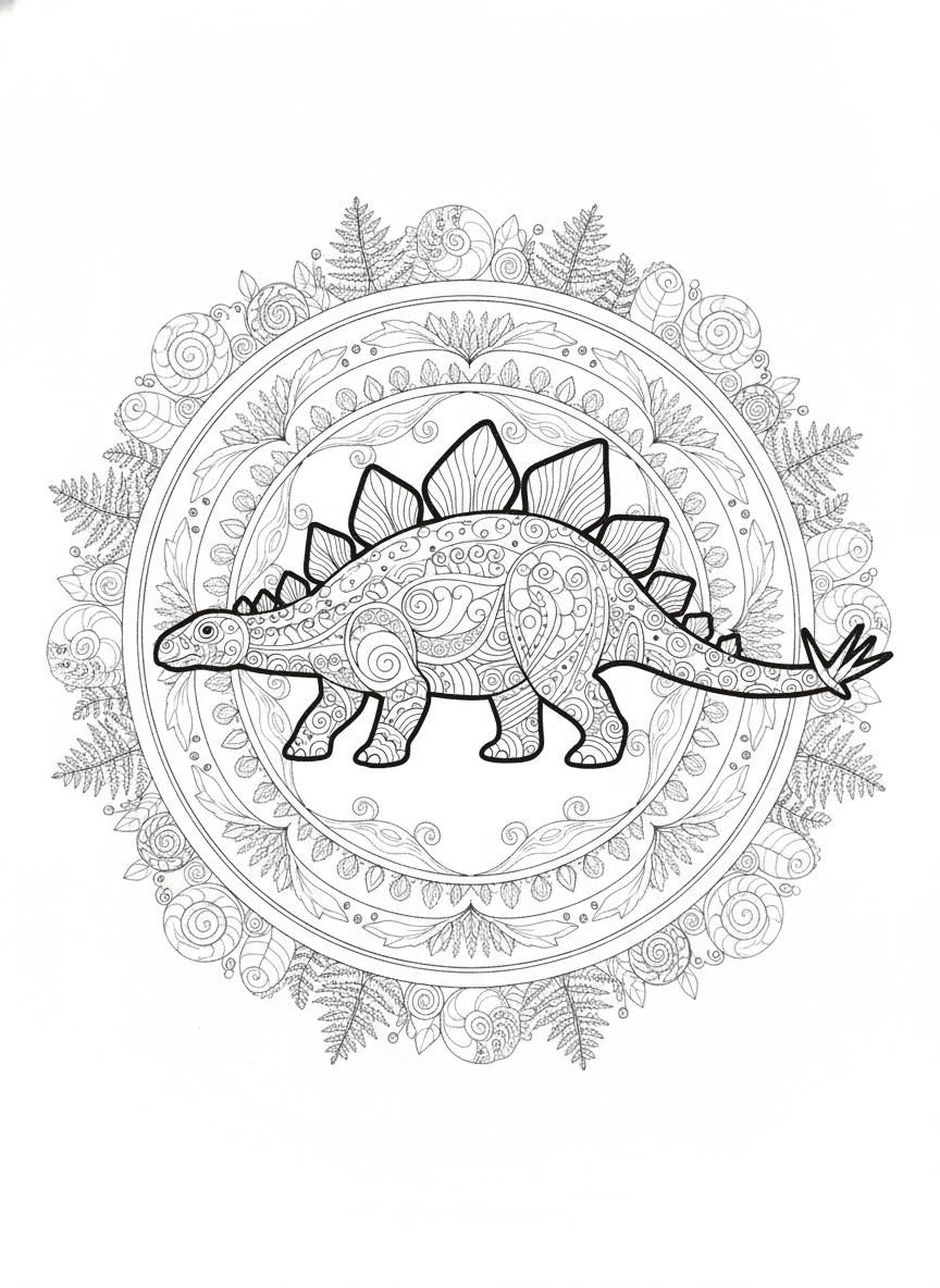 Dinosaur Mandala coloring page preview