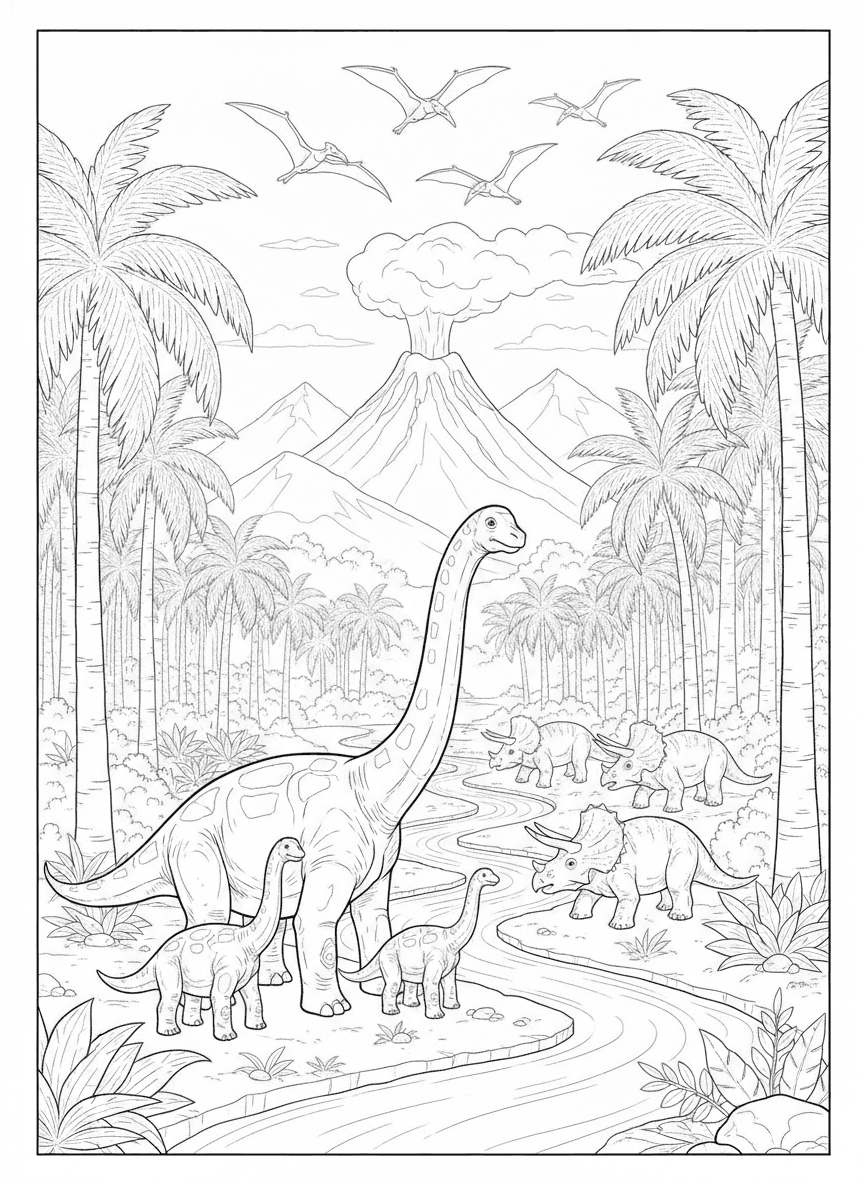 Prehistoric Valley (Detailed) coloring page preview