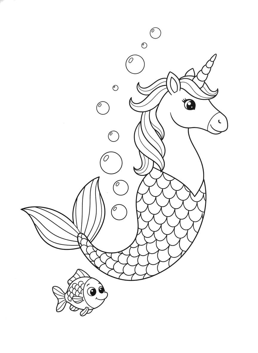 Mermaid Unicorn (Mermicorn) coloring page preview