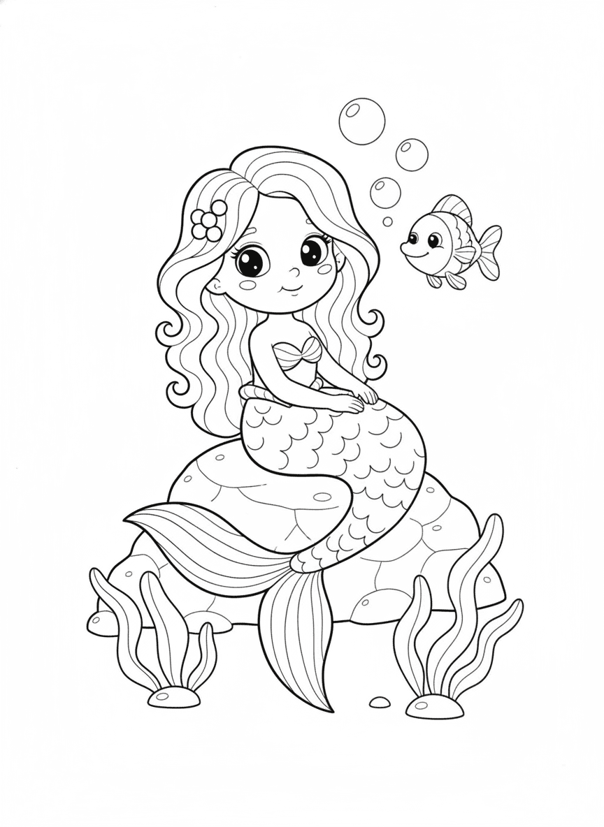 Mermaid Friend coloring page preview