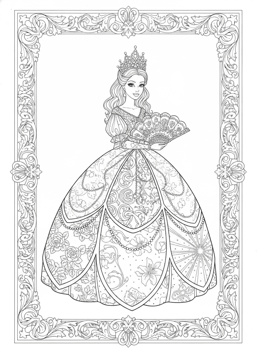 Ballgown with Lace (Detailed) coloring page preview
