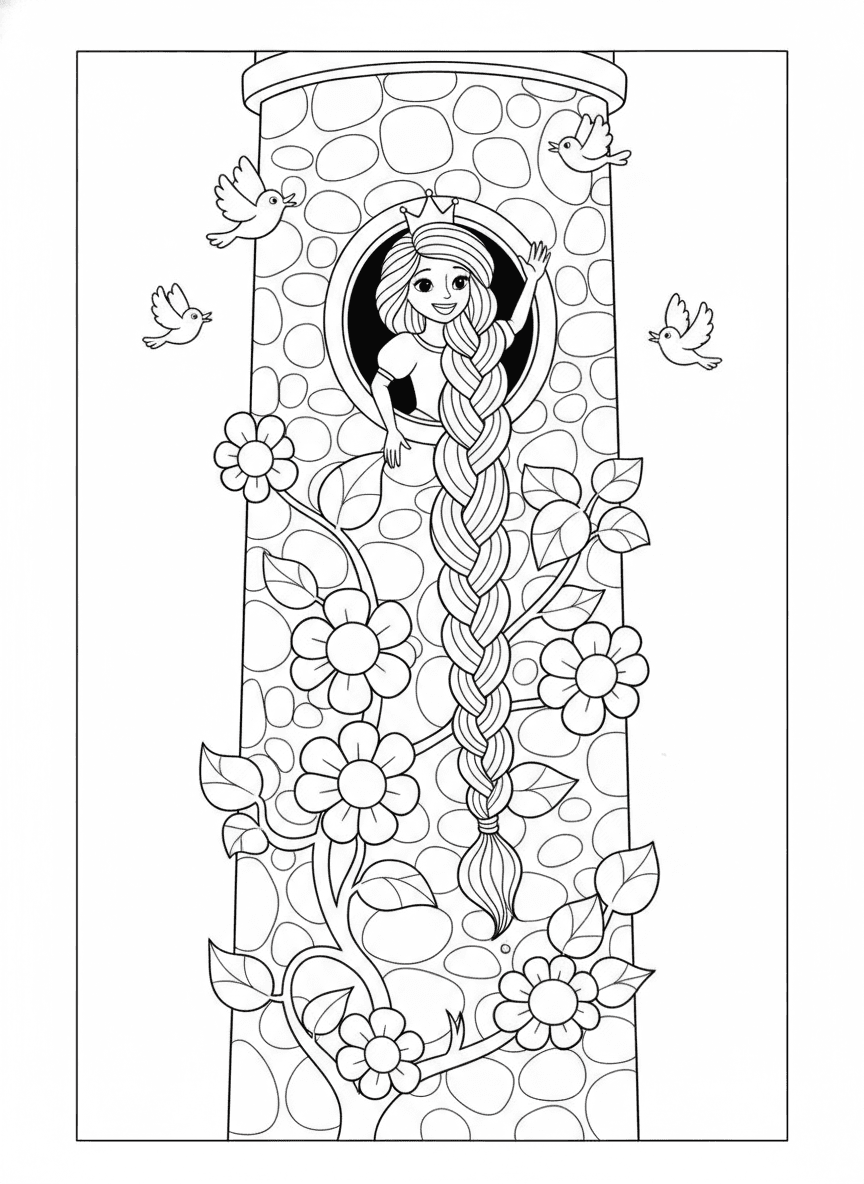 Princess in the Tower coloring page preview