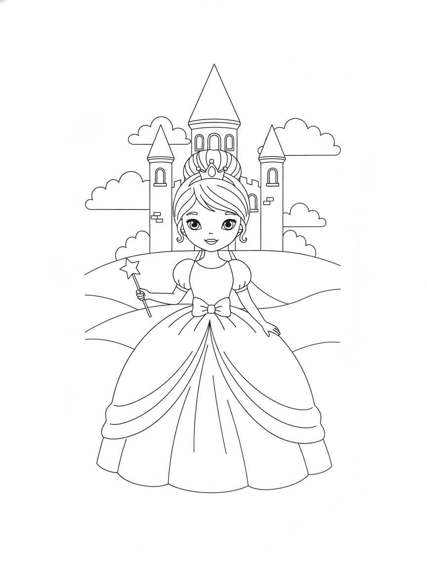 Princess & Castle coloring page preview