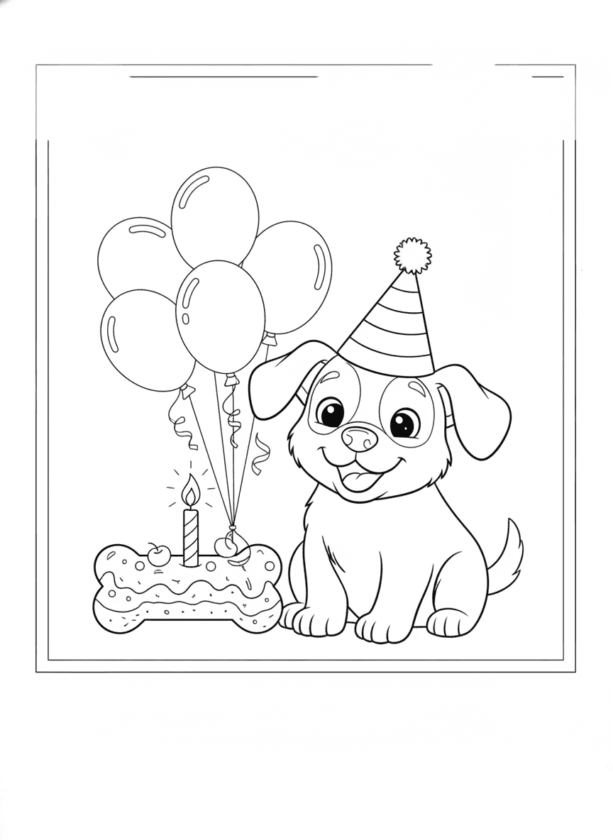 Puppy Birthday Hat coloring page preview