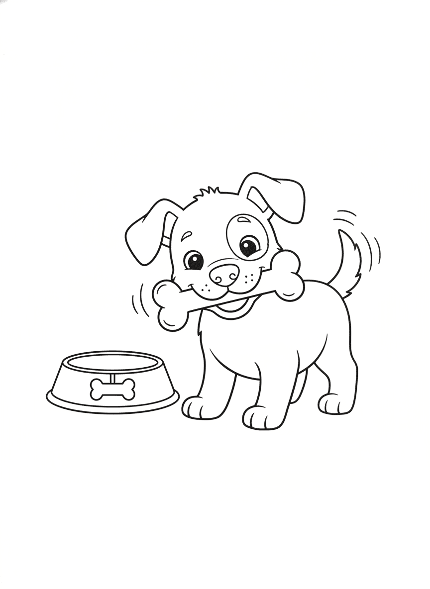 Puppy with a Big Bone coloring page preview