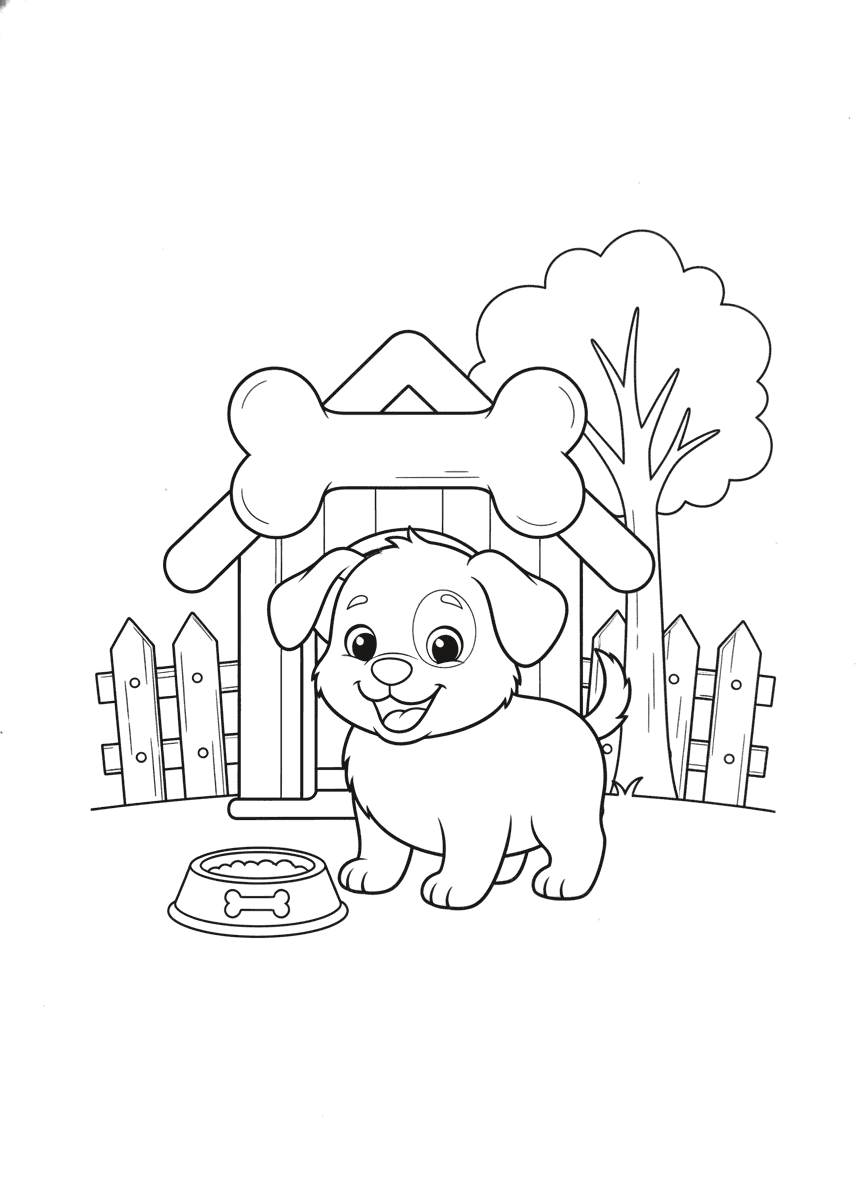 Puppy and Its Doghouse coloring page preview