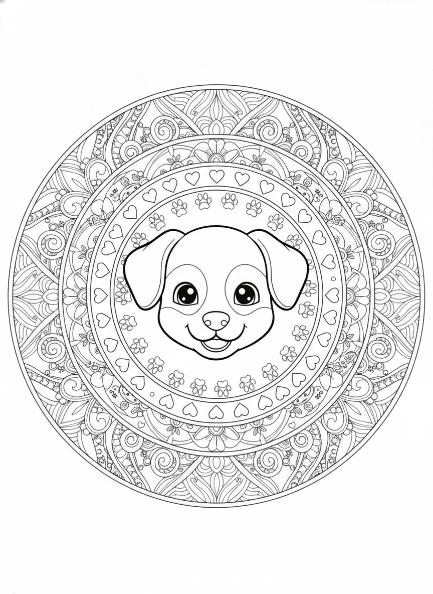 Puppy Mandala coloring page preview