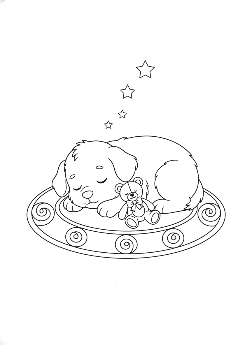 Sleeping Puppy & Teddy coloring page preview