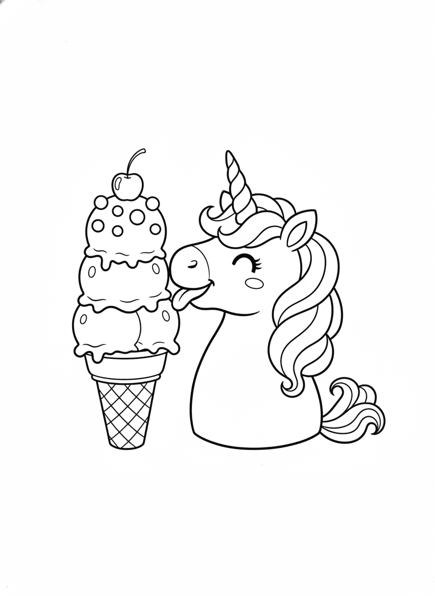 Unicorn Eating Ice Cream coloring page preview