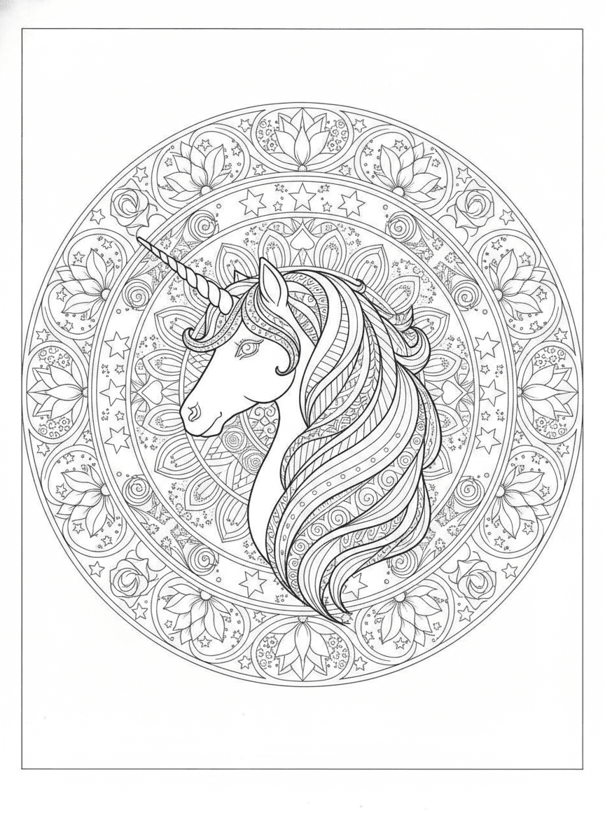 Unicorn Mandala coloring page preview